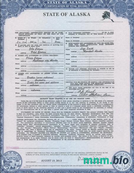 USA Alaska state narodziny certyfikat szablon w formacie PSD